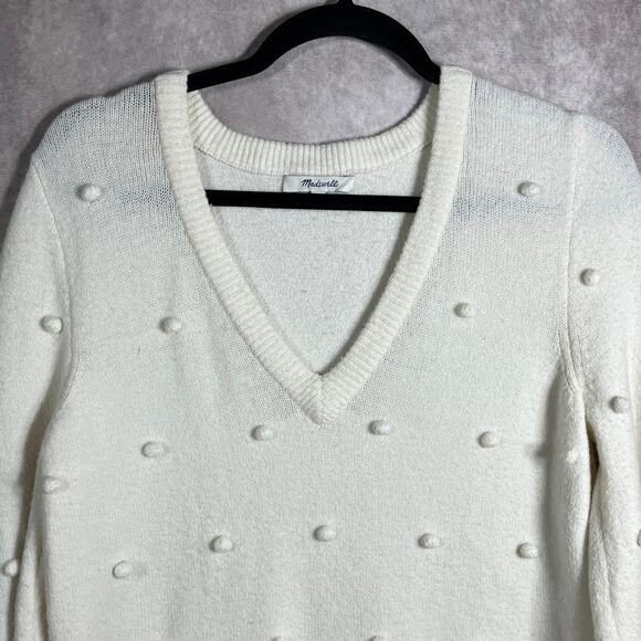 Madewell Bobble Dashwood V-Neck Sweater Womens Small Ivory Knit Wool Blend - Picture 2 of 9